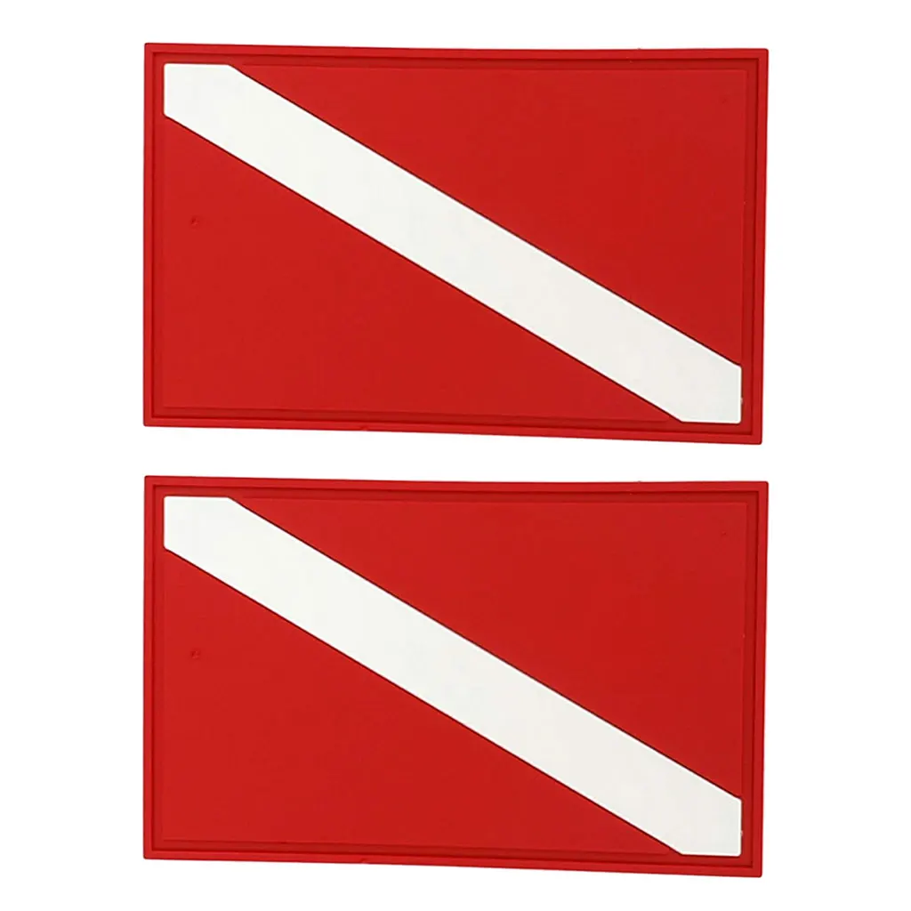 2Pack Red White PVC Scuba Diving Dive Flag Patch, Diver Down Flag Badge Gear Replacement DIY Accessories