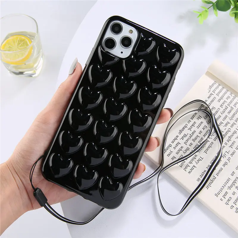 Lovebay 3D Love Heart чехол для телефона для iPhone 11 Pro X XR XS Max 7 8 6 6s Plus карамельный цвет с ремешком из мягкого ТПУ - Цвет: B