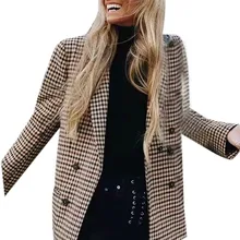 Jaycosin Модные женские зимние ретро пуговицы пальто в клетку стильные длинные рукава удобные подплечники костюм Пальто Блузка 17#4