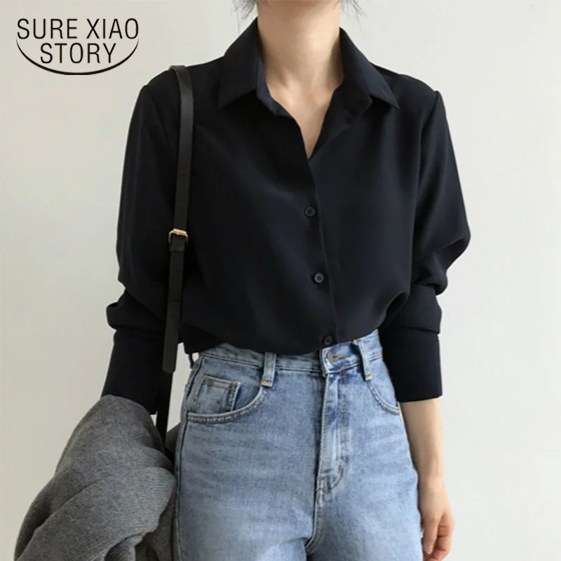 New Women's Shirt Classic Chiffon Blouse Female Plus Size Loose Long Sleeve Shirts Lady Simple Style Tops Clothes Blusas 6830 50
