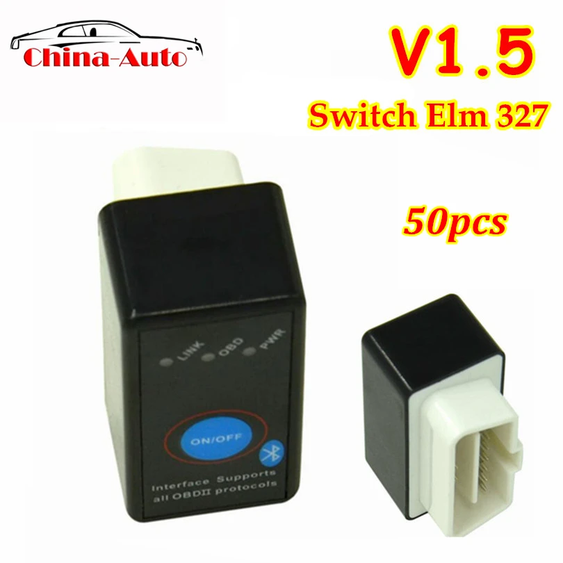 50 шт./лот DHL Бесплатная V1.5 Bluetooth вкл/выкл переключатель MINI ELM327 OBD2/OBDII ELM 327 версия 1 5