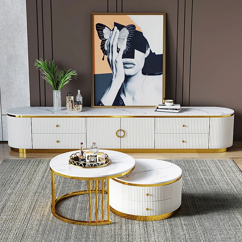 

Luxury Sintered Stone Marble Rock Tea Table, TV Cabinet, Living Room, Household Storage Cabinet, Piano Paint Bakin