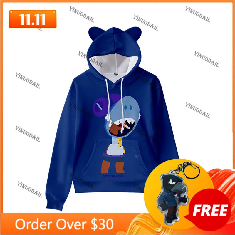 

Cartoon Star Sally WEREWOLF Shark Leon Cute Cat Ear Kids Hoodie Boys Girls Jacket Tops Teen Shoot Game Shooting 3D Sweatshirt