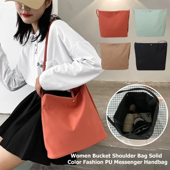 

Fashion Bucket Bags Women Solid Color Handbag Large Capacity Casual Shoulder Messenger Satchel Ladies PU Purse