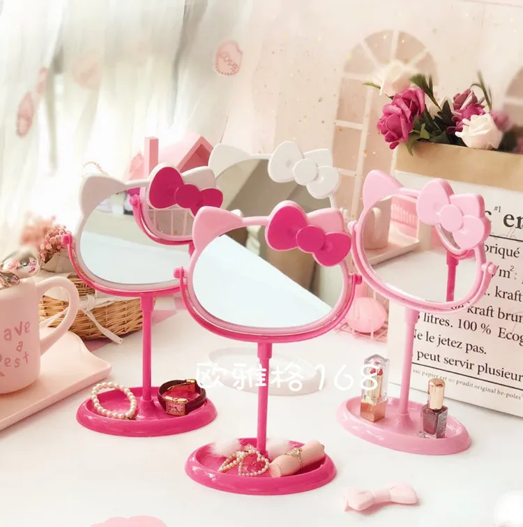 Мягкий розовый сладкий восхитительный Кот бантик для головы макияж зеркало Настольный Вращающийся двухстороннее зеркало комод с хранения ювелирных изделий