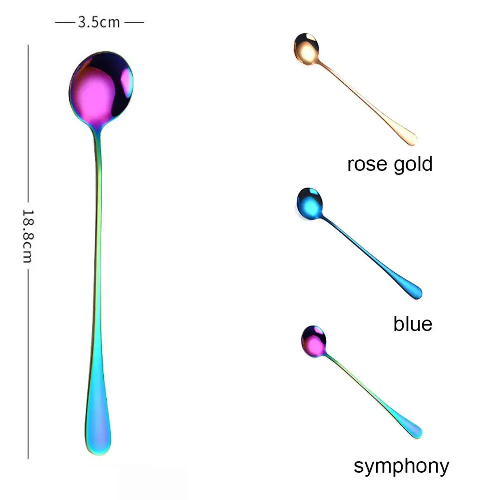 Радужная ложка из нержавеющей стали, кофейная ложка с длинной ручкой, ложка для мороженого, десерта, чайные ложки, кухонные принадлежности, посуда