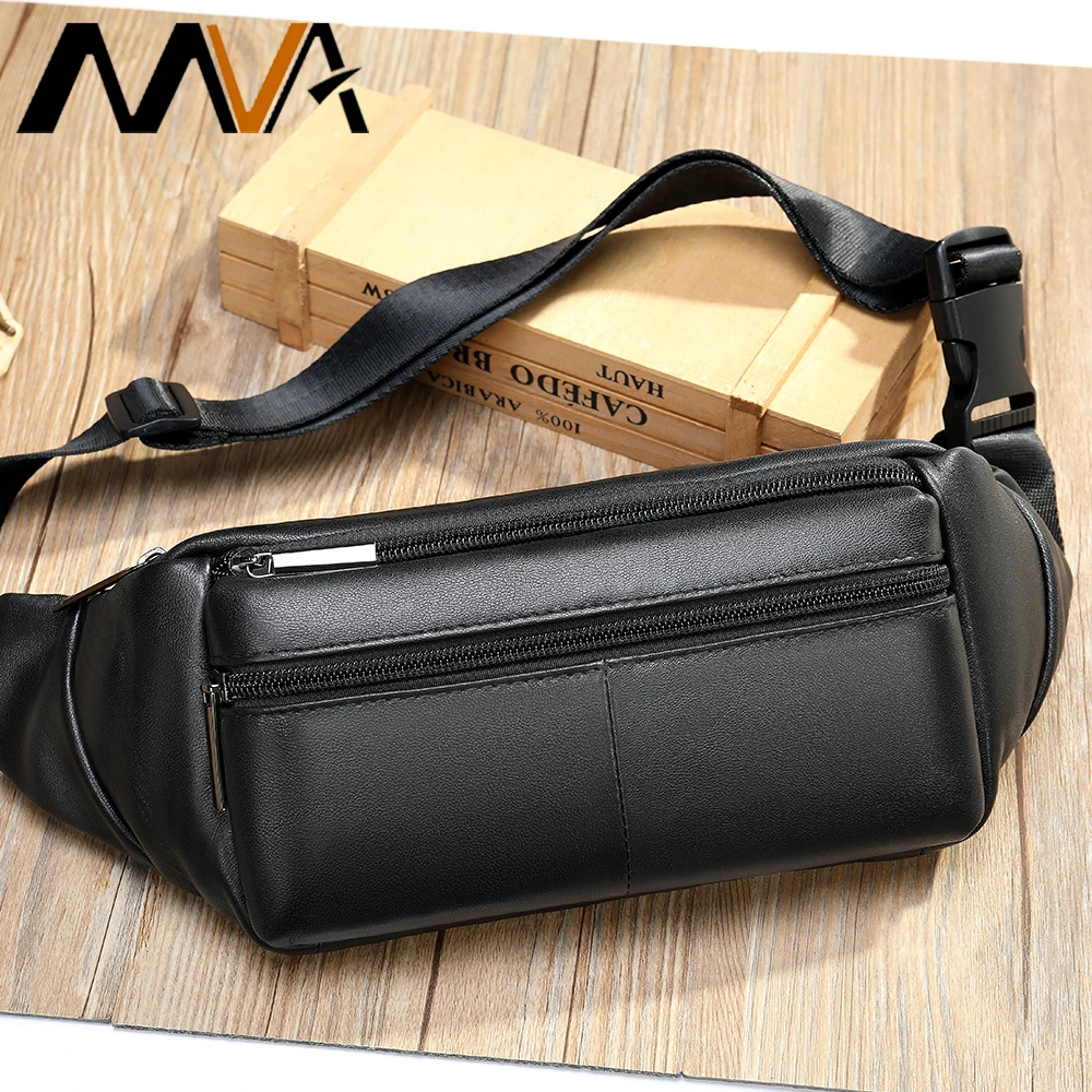MVA Men's Waist Bag For Men Leather Genuine Travel Belt Bag Leather Fanny Pack Men Small Waists Bags Mens Shoulder Fashion  7312