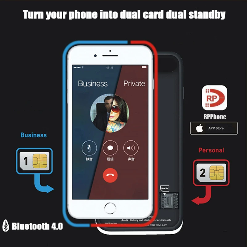 

Dual Sim Card Adapter Bluetooth Case for iPhone 6 PLUS 7 PLUS 8 PLUS 6S PLUS Slim Dual Standby Adapter Active Sim Card Holder