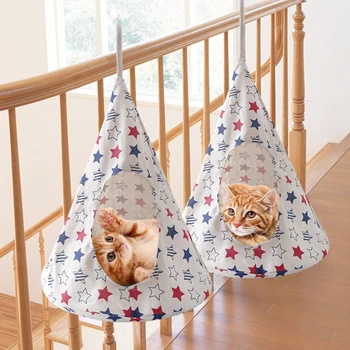 

Conical Cat Nest Hammock Hanging Bed Tent Breathable Linen Sponge Tent Creative Cone Shape Hanging Cage Cover Pet Supplies