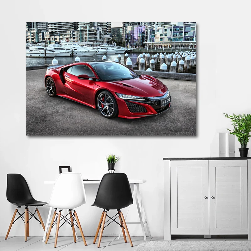 Современные картины на стену SportsCar Honda NSX, красный металлик, рисунки на холсте, художественные плакаты и принты для декора гостиной