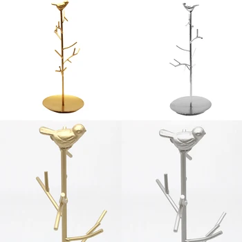 

Vintage Jewelry Bird Tree Hanging Stand Ring Necklace Storage Earrings Rack