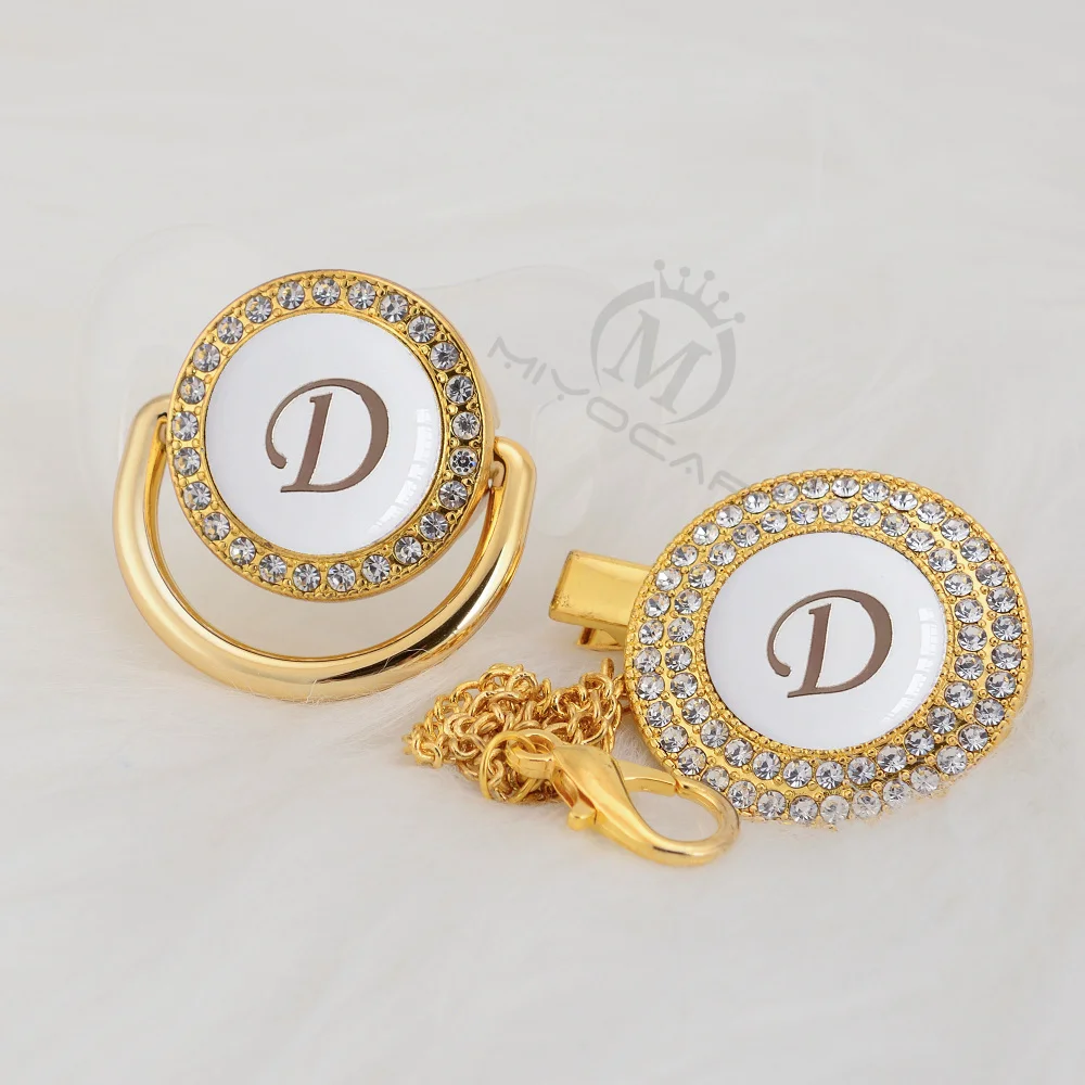 BLING name инициалы буквы D прекрасный bling соска и соска клип набор BPA бесплатно пустышка bling уникальный дизайн LD-W - Цвет: LD-1-W  6-18M