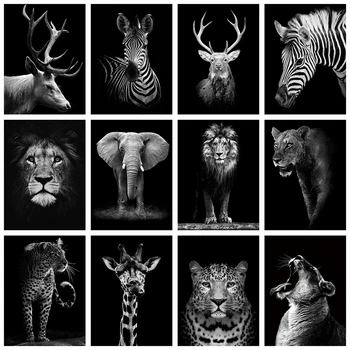 

DIY Paints By Numbers Black White Animal 50x40 Art Pictures set Coloring Decorative Canvas Wall Artcraft Oil Painting By Number