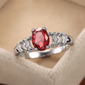 

Huitan Classic 4 Claws Design Oval Stone Wedding Band Jewelry White/Blue/Red 3 Stone Colors Available Gorgeous Women Rings