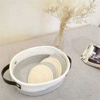 

New Handmade Cotton Storage Basket White Gray Color Matching Nordic Mosaic Sundries Baskets Desktop Debris Storage Supplies