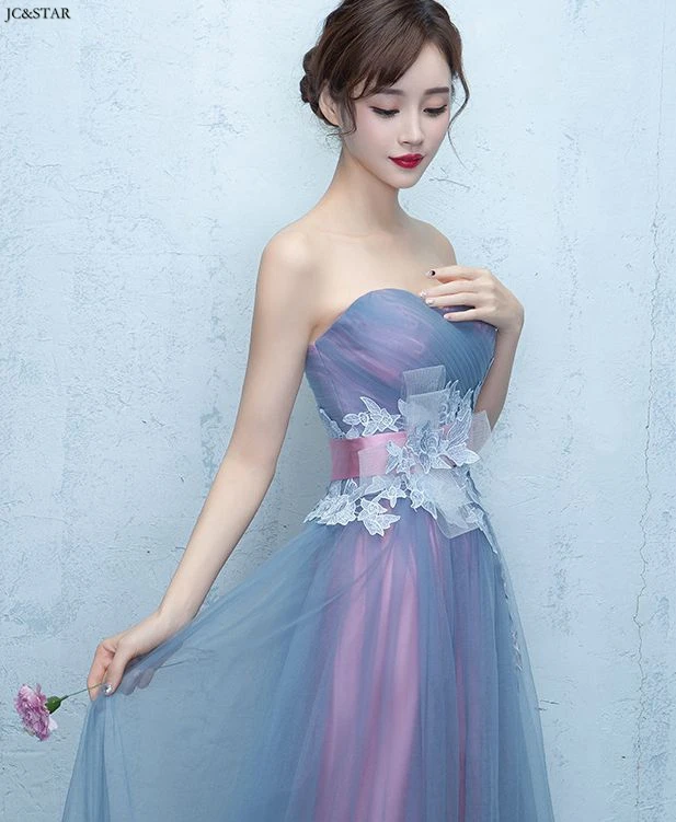 Vestido dama de honra, новинка, тюль, цветок, сексуальное, милое, с бретельками, ТРАПЕЦИЕВИДНОЕ, синее платье подружки невесты, длинное, abito damigella размера плюс