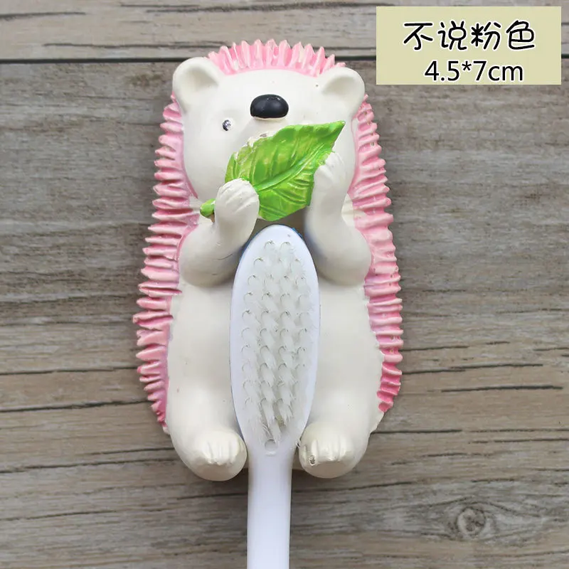 Cartoon Hedgehog Toothbrush Holder Rack Resin Animal Shape Wall Mount Bathroom Toothbrush Stand Organize Storage Hook - Цвет: no say pink