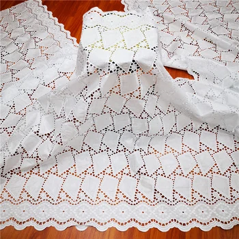 

Wholesale Pure Color African Punch Lace Fabric 2020 High Quality 100% Cotton Bazin Embroidery Swiss voile Lace Fabrics 5 Yards