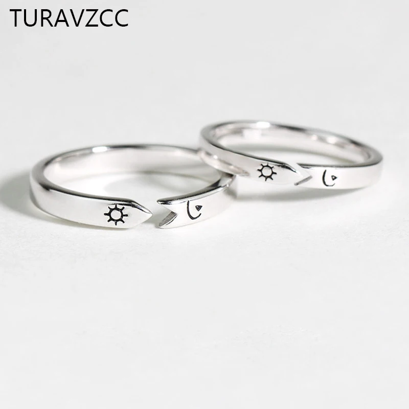 Серебряное Открытое кольцо для пар регулируемое с Луной и солнцем S925 кольца