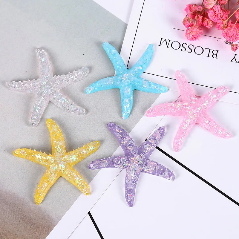 

10pcs DIY Resin Adorable Glitter Colorful Starfish Shell For Home Wedding Decor Crafts Making Scrapbooking DIY Hair Bow Center