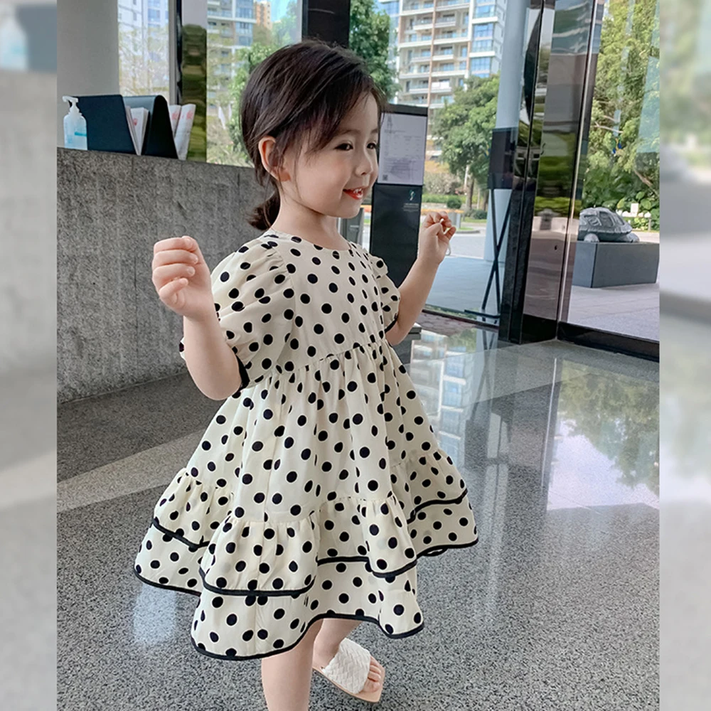 Baby Girl's Cute Polka Dot Print Bow Short Sleeve Dress - Temu