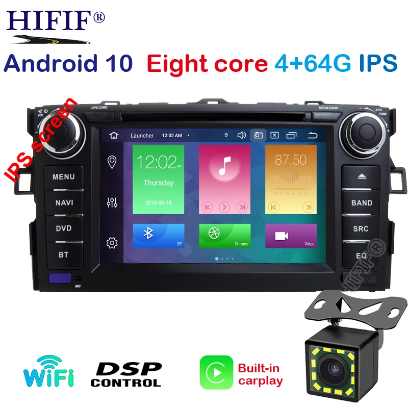 DSP IPS Android 10 2 DIN Автомобильный dvd плеер для TOYOTA AURIS Altis COROLLA 2012 2013 GPS Радио экран стерео