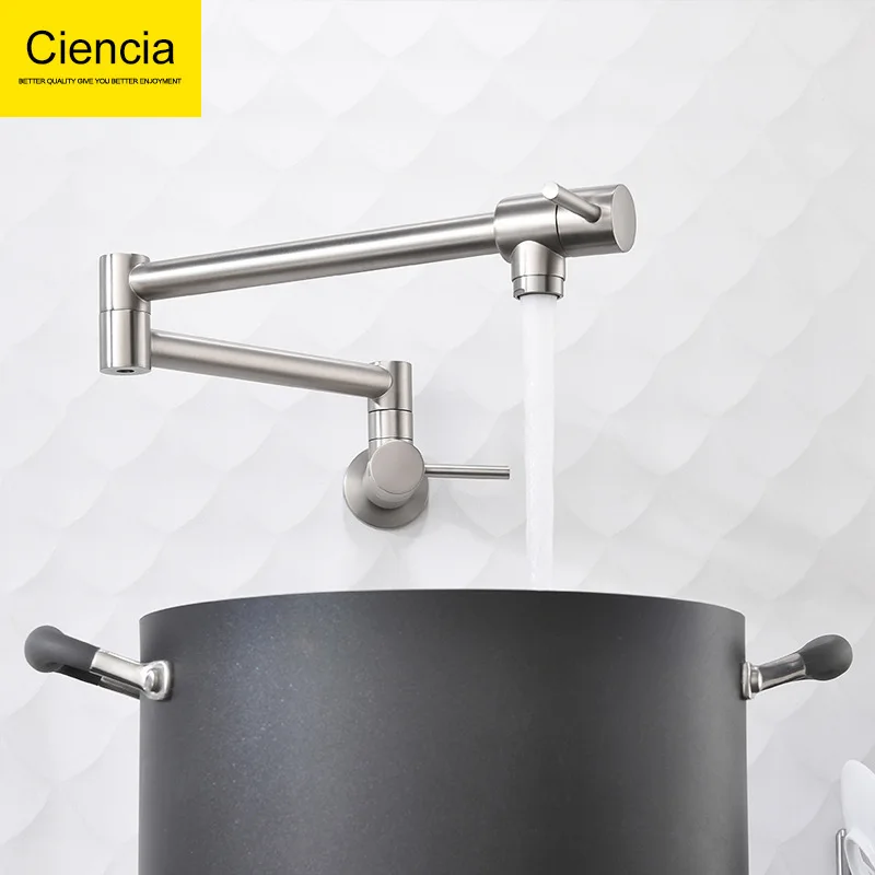 

Kitchen Sink Faucet Wall Single Cold Faucet Sink Kitchen Faucet Folding Double Handle Switch Leading