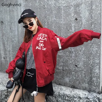 

Jackets Women Letter Printed Loose Pockets Stand Collar Zipper Simple Korean Style BF Leisure Jacket Womens Trendy Daily Coats