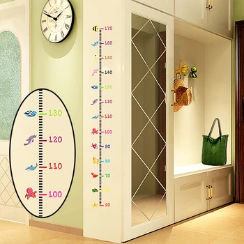 

Funny New Animals Wall Stickers Art Walls Decor Measure Height Cartoon Undersea Fish Child Safety Material Decals Witness Growth