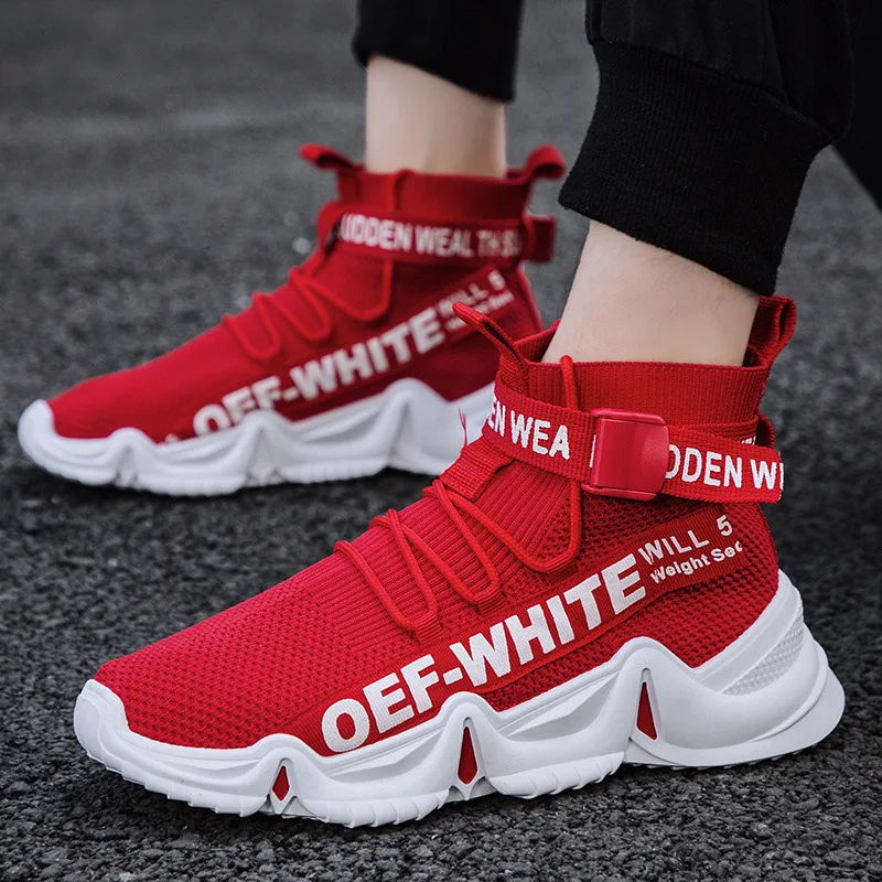 

2020 Autumn & Winter New Style High Shoes Fly Woven Sports Trend Casual Breathable Running Shoes Men's