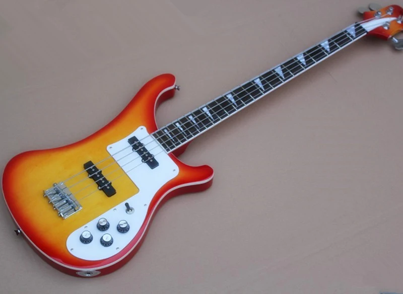 

Wholesale 4 Strings Cherry Red Electric Bass Guitar with white Pickguard,Rosewood Fretoard,White Binding,Can Change Color