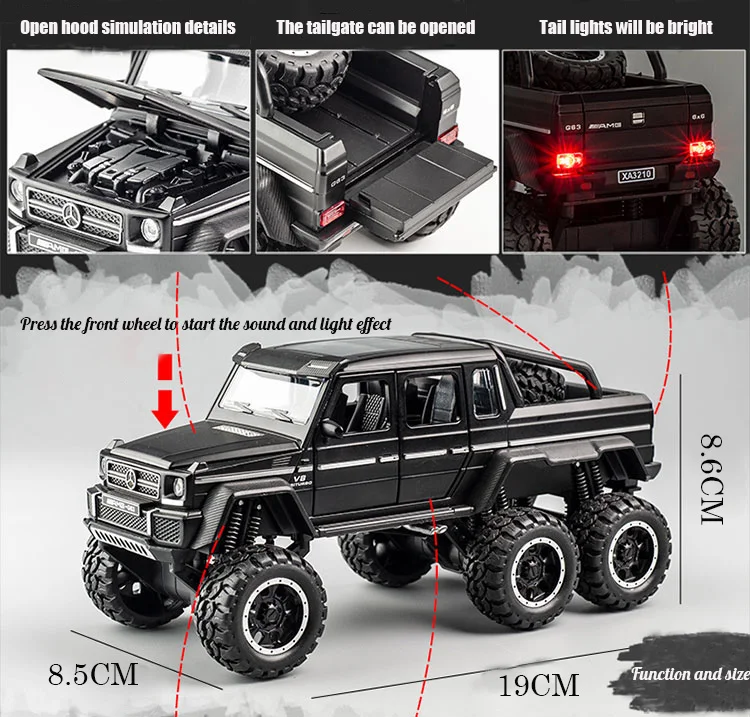 Kid1:32 модель внедорожника G63 Игрушечная модель автомобиля, подарок для мальчиков с амортизаторами и звуковыми эффектами и светильник