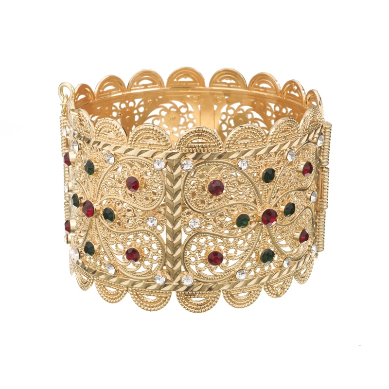 Fashion Moroccan style Caften wedding rhinestone wide bracelet retro Arab women's bracelet jewelry - Окраска металла: gold