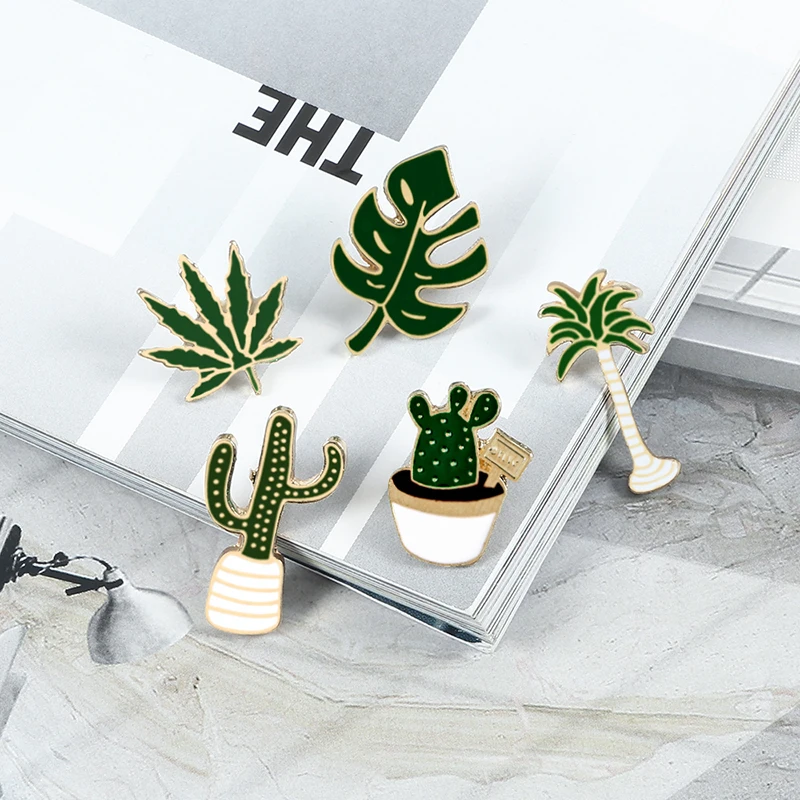 Lovely Badge Plant Potted Collar Shoe Lips Enamel Brooch Coconut Tree Cactus Leaves Decorative Clothing Cartoon Pins Badge - Image 2