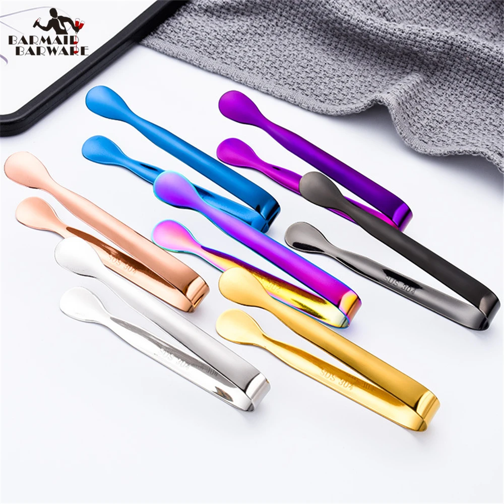 

11cm Silver/Copper/Gold/Black Tong Stainless Steel Barbecue BBQ Clip Bread Food Ice Clamp Ice Tongs Bar Kitchen Accessories