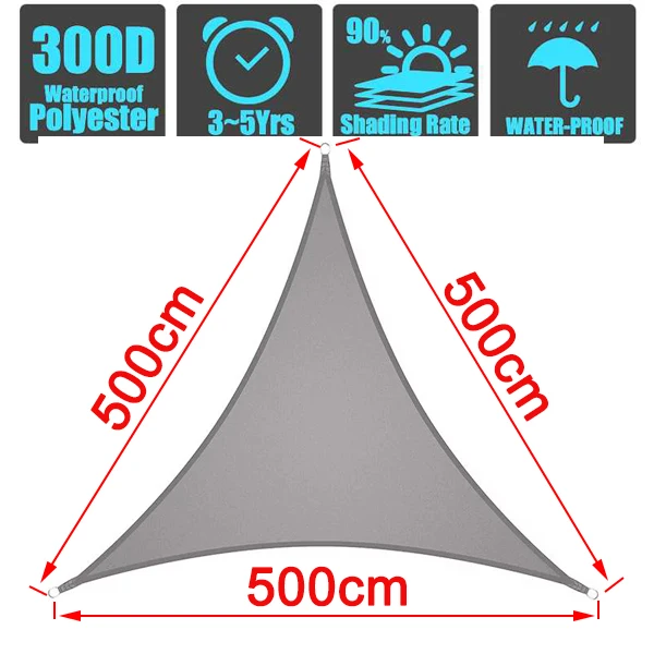 Серый треугольник солнцезащитный козырек открытый солнцезащитный навес водонепроницаемый тенты защита открытый навес сад патио бассейн навес парус тент - Цвет: 500cmx500cmx500cm