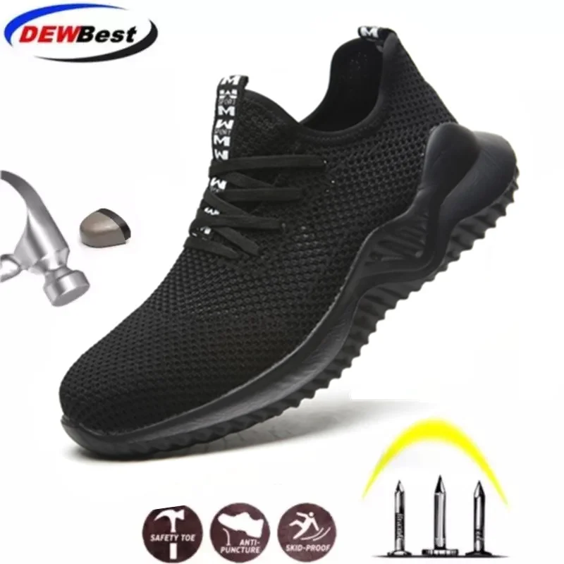 DEWBEST Work Shoes Steel Toe Cap Fashion Lightweight Breathable Men Industrial & Construction Safety Boot Walking Sneakers |