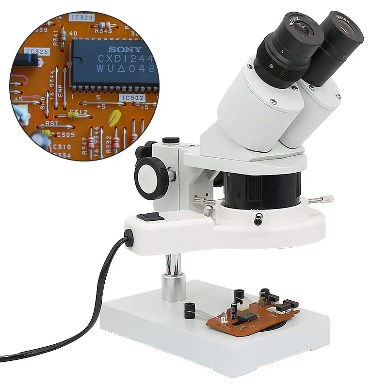 20X 40X Illuminated Industrial Stereo Microscope Soldering Repairing Tool for Mobile Phone Watch Clock Repairing PCB Inspection