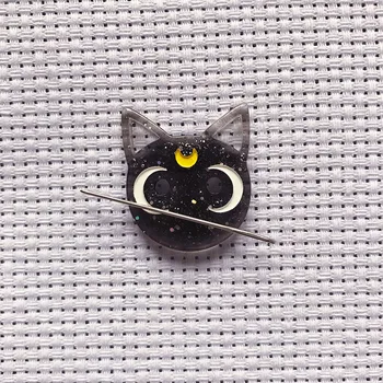 

Black Cat Moon Needle minder to keep track of your needle Cross Stitch Accessories