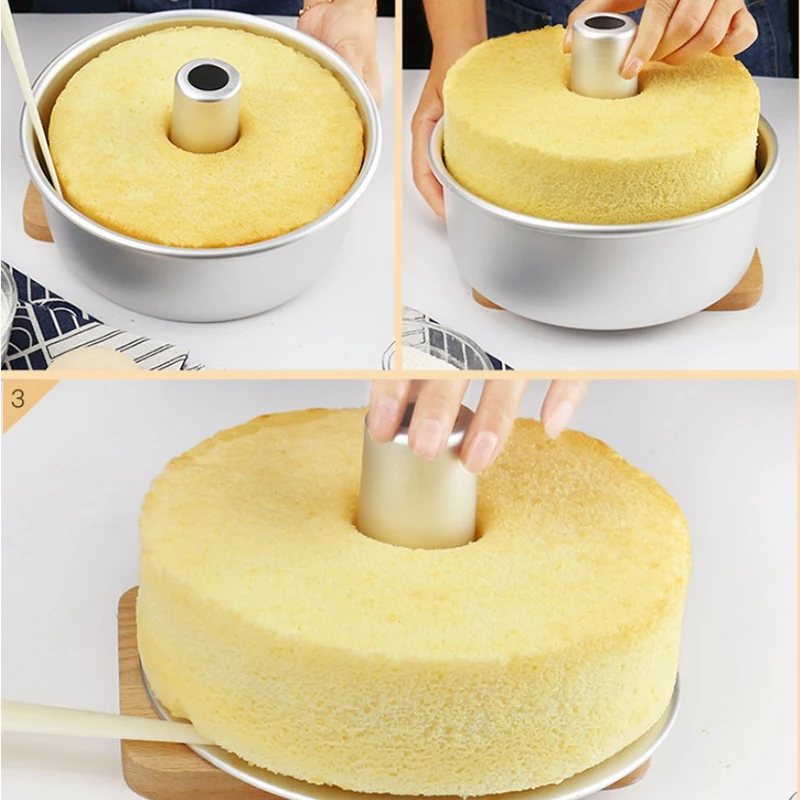 8 Inch Aluminum Alloy Round Chiffon Cake Pan Removable Bottom Hollow Chimney Cake Mold Diy Baking Cake Tools