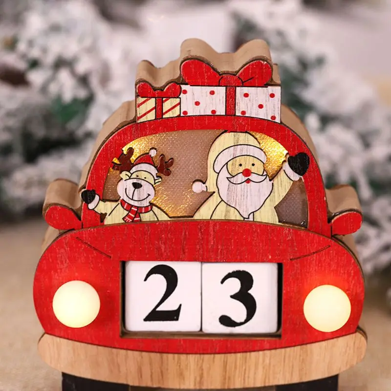 

Calendars Christmas Decorations Santa Claus Wooden Ornament Creative Props Decoration with Light Lamp Ornaments Calendar Pendant