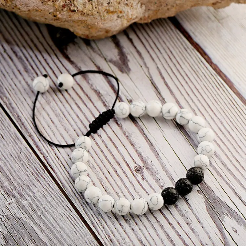 Очаровательный браслет с бусинами и камнями Hommes белый бирюзовый Bijoux плетение мужской браслет из лавы Парные браслеты для женщин