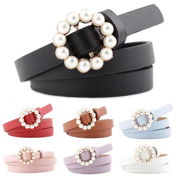 

Ladies Women Sweet Pearl Buckle Decoration Belts Leather Belt Jeans Dress Décor NUBLT0373