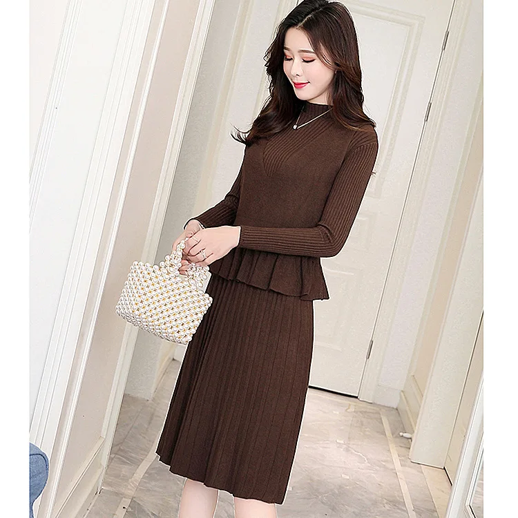 Season Suit-dress Knitting Vest Twinset Dress Lotus Leaf Edge Waistcoat Long Fund Rendering Sweater Maternity Dresses Cotton