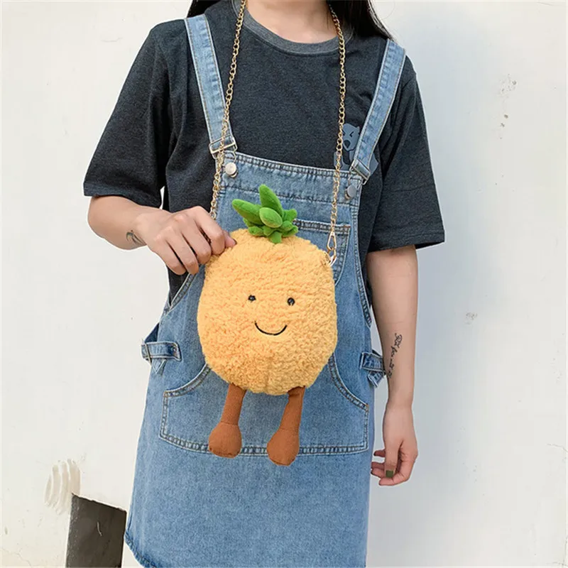 Funny Cartoon Watermelon Pineapple Fruits Plush Bag Toys Crossbody Bag Storage Backpack Shoulder Bags Birthday Gift (6)