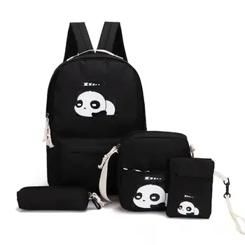 

4pcs/set Canvas Women Backpacks Schoolbag Printing Cute Panda School Bag Backpack For Teenager Girls Rucksack Moclila Sac