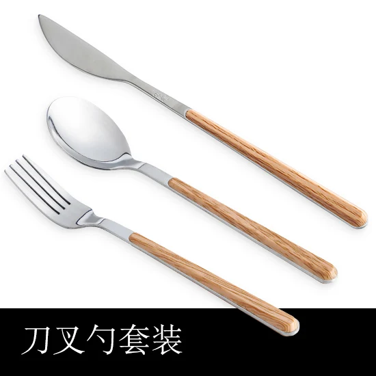 Tableware Set Wooden Handle Stainless Steel Kitchen Ware Gift Silver Steak Knife Japanese Posate Dinner AC50CS | Дом и сад