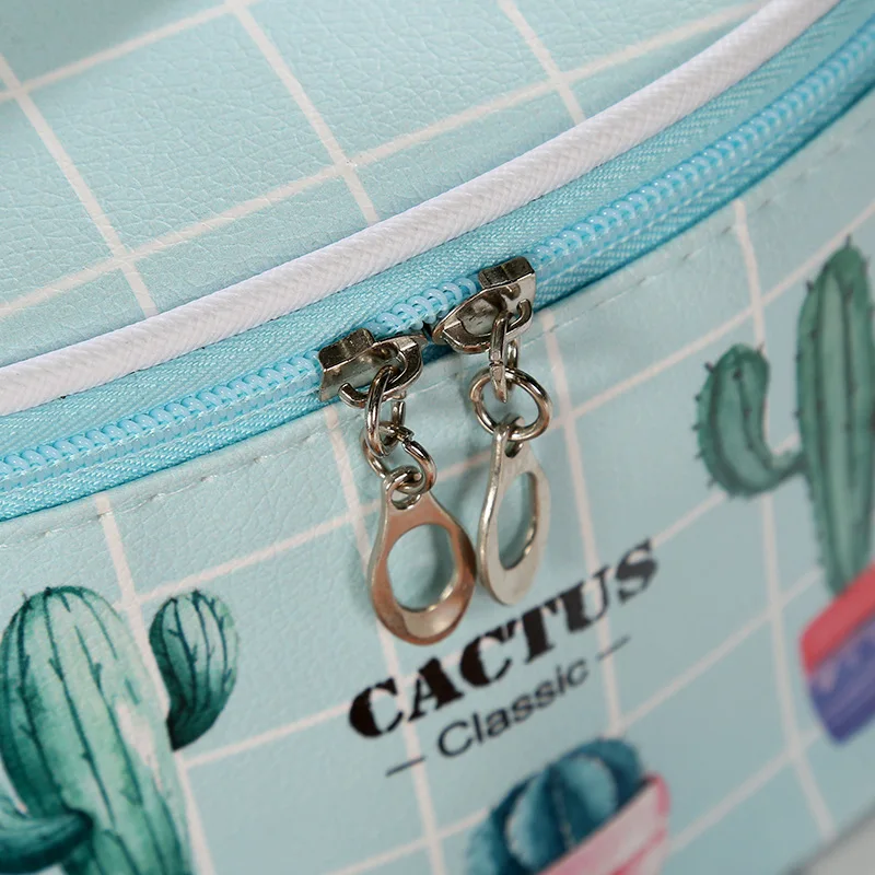 Модная косметичка с принтом кактуса из мультфильма, креативная клетчатая портативная женская сумка для хранения
