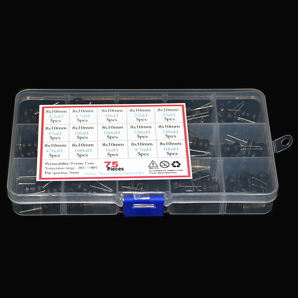 75Pcs/box 2.2uH-10mH 15Values x 5pcs 8*10mm Choke Inductors Assorted Kit inductor assortment kit