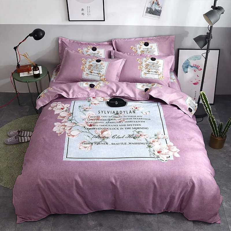 

Home Textiles Bed Linen Quilt Cover Pillowcase Thick Four-piece Bedding Plant Cartoon Pattern Household Naked Sleeping Cotton